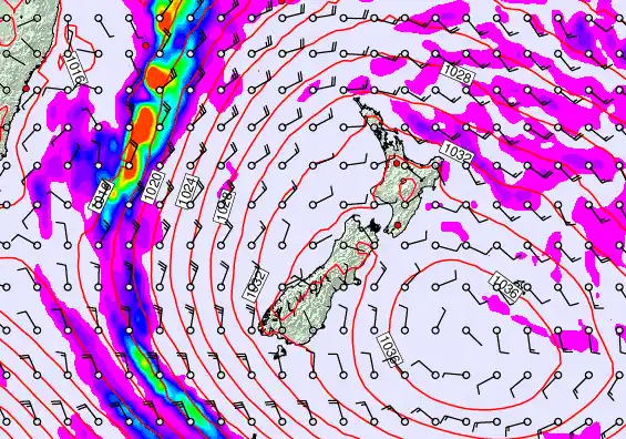 New Zealand forecast chart for Sunday, May 17th, 2026 at 6:00 PM