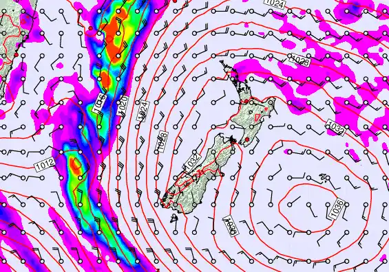 New Zealand forecast chart for Monday, May 18th, 2026 at 6:00 AM