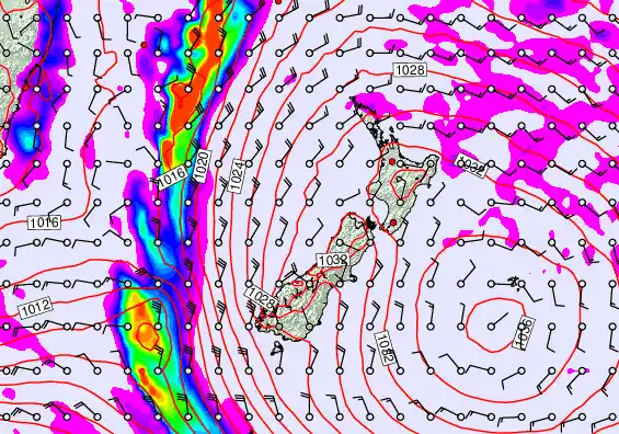 New Zealand forecast chart for Monday, May 18th, 2026 at 12:00 PM