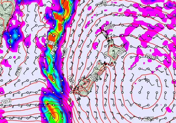 New Zealand forecast chart for Monday, May 18th, 2026 at 6:00 PM