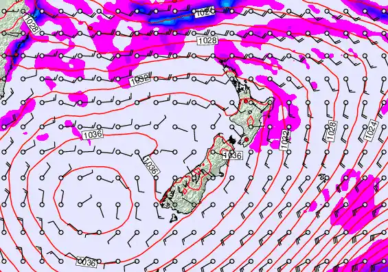 New Zealand forecast chart for Thursday, May 14th, 2026 at 12:00 PM