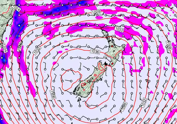 New Zealand forecast chart for Saturday, May 16th, 2026 at 12:00 AM