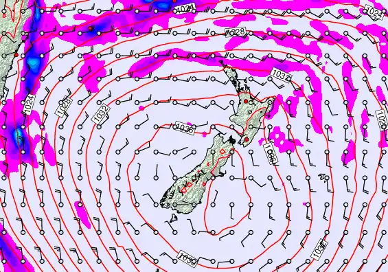 New Zealand forecast chart for Saturday, May 16th, 2026 at 6:00 AM