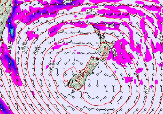 New Zealand forecast chart for Saturday, May 16th, 2026 at 12:00 PM