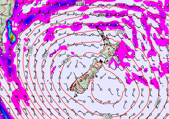 New Zealand forecast chart for Saturday, May 16th, 2026 at 6:00 PM