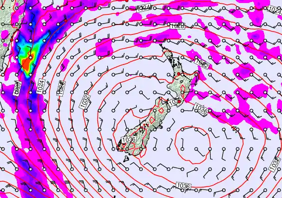 New Zealand forecast chart for Sunday, May 17th, 2026 at 6:00 AM