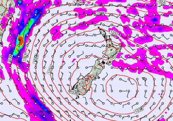 New Zealand forecast chart for Sunday, May 17th, 2026 at 12:00 PM
