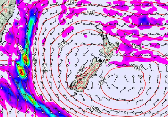 New Zealand forecast chart for Monday, May 18th, 2026 at 12:00 AM