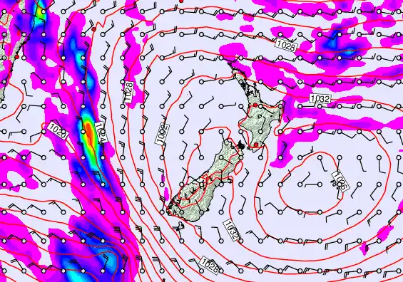 New Zealand forecast chart for Monday, May 18th, 2026 at 12:00 PM