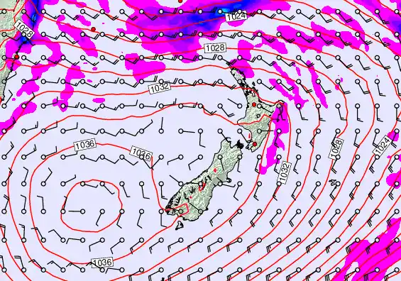 New Zealand forecast chart for Thursday, May 14th, 2026 at 6:00 AM