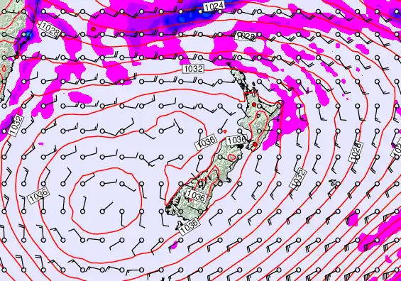 New Zealand forecast chart for Thursday, May 14th, 2026 at 12:00 PM