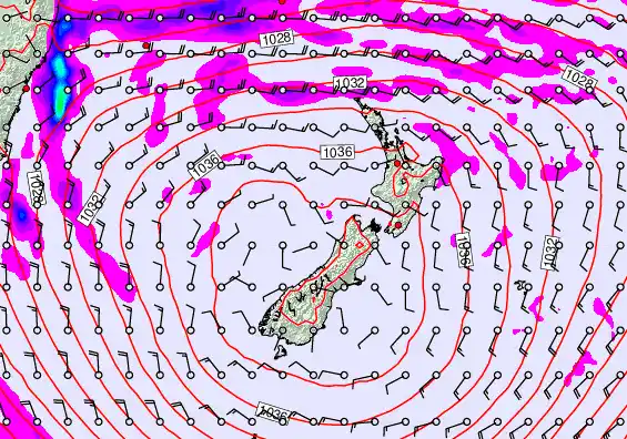 New Zealand forecast chart for Saturday, May 16th, 2026 at 12:00 AM