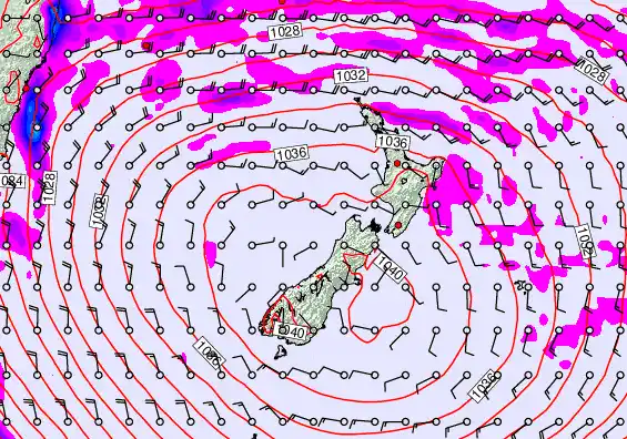 New Zealand forecast chart for Saturday, May 16th, 2026 at 12:00 PM