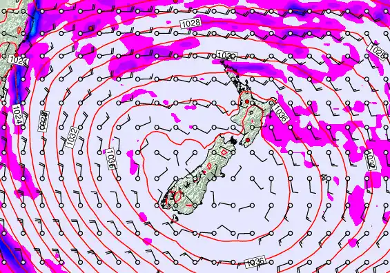 New Zealand forecast chart for Saturday, May 16th, 2026 at 6:00 PM