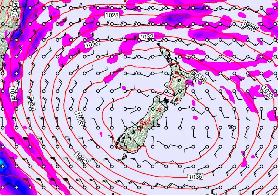 New Zealand forecast chart for Sunday, May 17th, 2026 at 12:00 PM