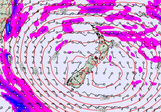 New Zealand forecast chart for Sunday, May 17th, 2026 at 6:00 PM