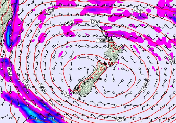New Zealand forecast chart for Monday, May 18th, 2026 at 12:00 AM
