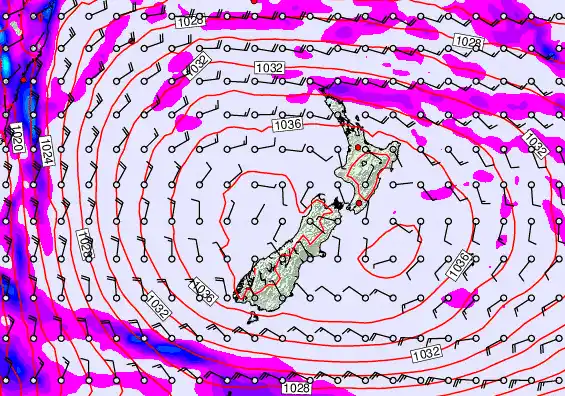 New Zealand forecast chart for Monday, May 18th, 2026 at 12:00 PM