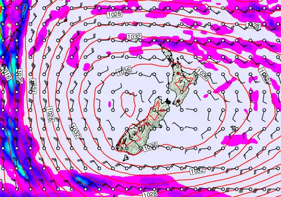 New Zealand forecast chart for Monday, May 18th, 2026 at 6:00 PM