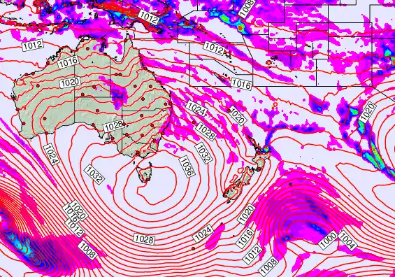 South West Pacific forecast chart for Tuesday, May 12th, 2026 at 12:00 PM