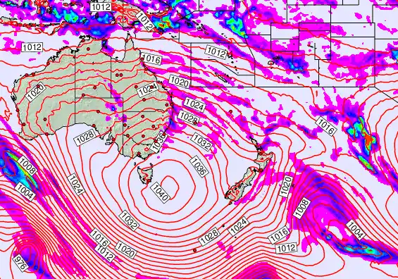 South West Pacific forecast chart for Wednesday, May 13th, 2026 at 12:00 AM
