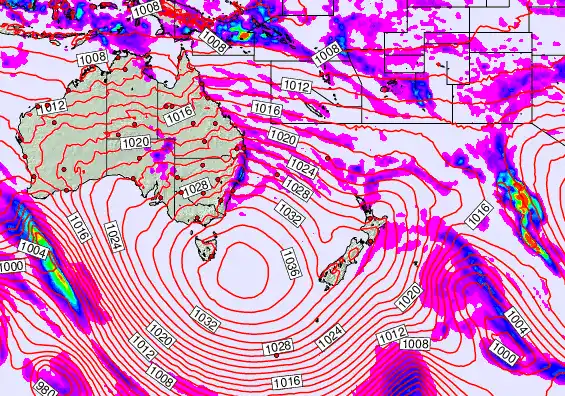 South West Pacific forecast chart for Wednesday, May 13th, 2026 at 6:00 AM