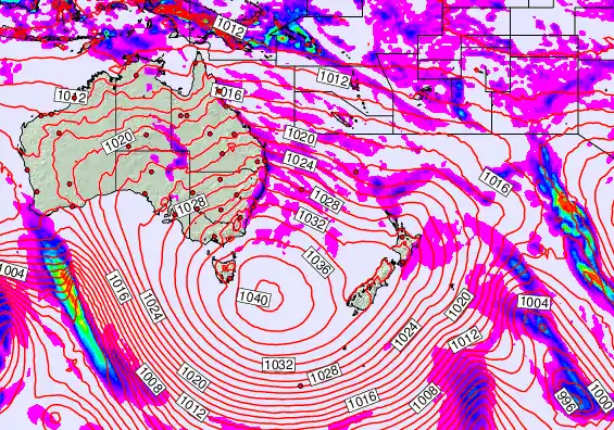 South West Pacific forecast chart for Wednesday, May 13th, 2026 at 12:00 PM