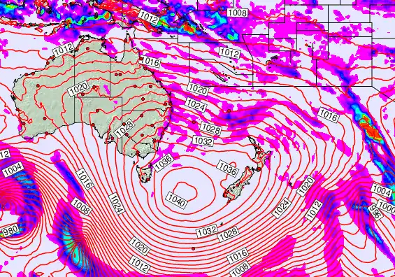 South West Pacific forecast chart for Thursday, May 14th, 2026 at 12:00 AM