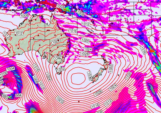South West Pacific forecast chart for Thursday, May 14th, 2026 at 6:00 AM