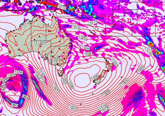 South West Pacific forecast chart for Thursday, May 14th, 2026 at 12:00 PM