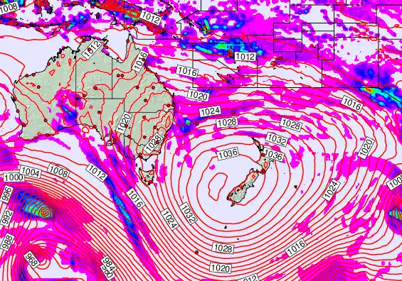 South West Pacific forecast chart for Friday, May 15th, 2026 at 12:00 PM