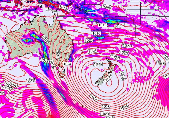 South West Pacific forecast chart for Saturday, May 16th, 2026 at 12:00 PM