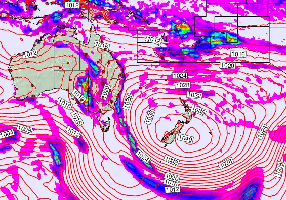 South West Pacific forecast chart for Monday, May 18th, 2026 at 12:00 AM