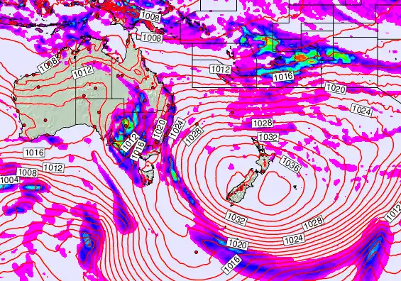 South West Pacific forecast chart for Monday, May 18th, 2026 at 6:00 AM