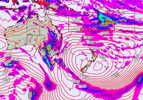 South West Pacific forecast chart for Monday, May 18th, 2026 at 12:00 PM