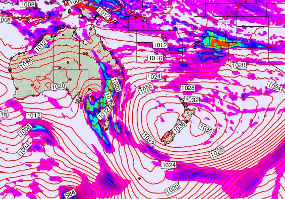 South West Pacific forecast chart for Monday, May 18th, 2026 at 6:00 PM