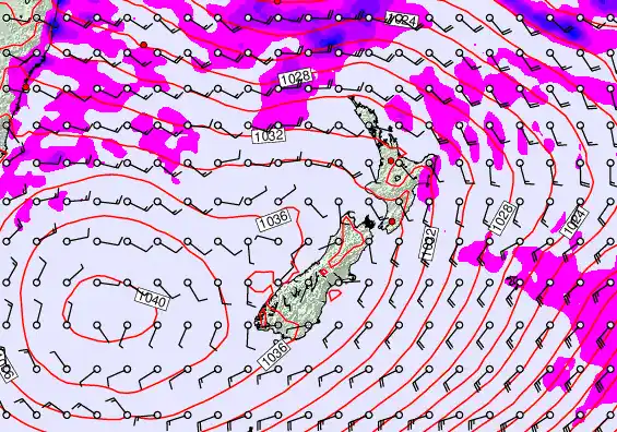 New Zealand forecast chart for Thursday, May 14th, 2026 at 12:00 AM