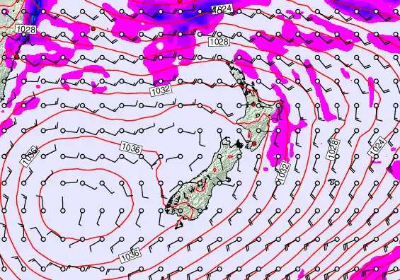 New Zealand forecast chart for Thursday, May 14th, 2026 at 6:00 AM