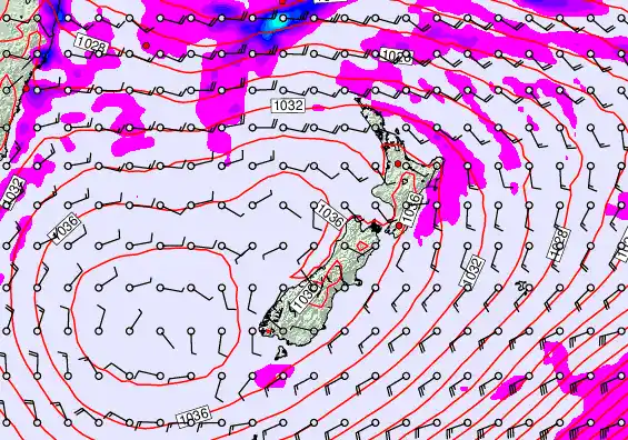 New Zealand forecast chart for Thursday, May 14th, 2026 at 12:00 PM