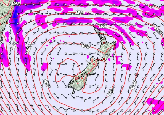 New Zealand forecast chart for Saturday, May 16th, 2026 at 12:00 AM