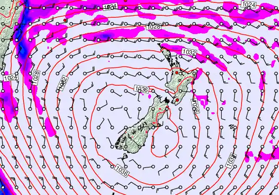 New Zealand forecast chart for Saturday, May 16th, 2026 at 6:00 AM