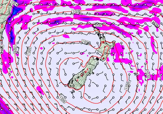 New Zealand forecast chart for Saturday, May 16th, 2026 at 12:00 PM