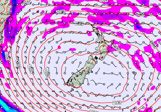 New Zealand forecast chart for Sunday, May 17th, 2026 at 12:00 PM