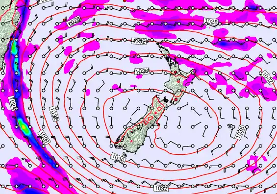 New Zealand forecast chart for Monday, May 18th, 2026 at 12:00 AM
