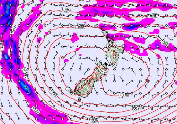 New Zealand forecast chart for Monday, May 18th, 2026 at 12:00 PM