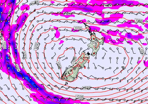 New Zealand forecast chart for Monday, May 18th, 2026 at 6:00 PM