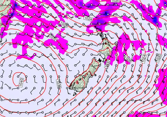 New Zealand forecast chart for Wednesday, May 13th, 2026 at 12:00 PM