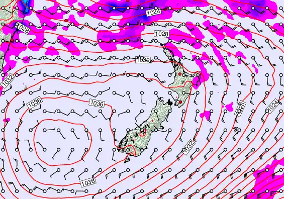 New Zealand forecast chart for Thursday, May 14th, 2026 at 6:00 AM