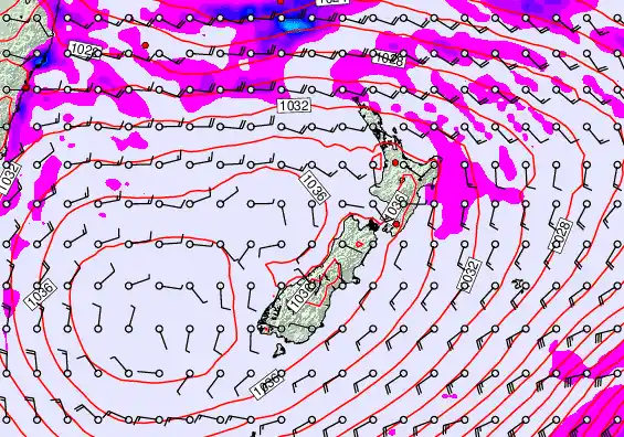 New Zealand forecast chart for Thursday, May 14th, 2026 at 12:00 PM