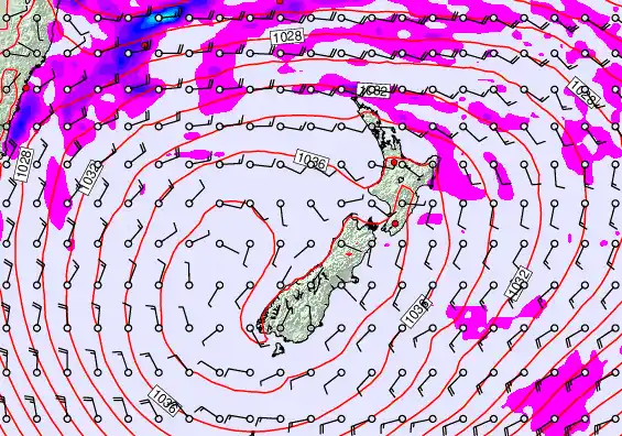 New Zealand forecast chart for Friday, May 15th, 2026 at 12:00 PM